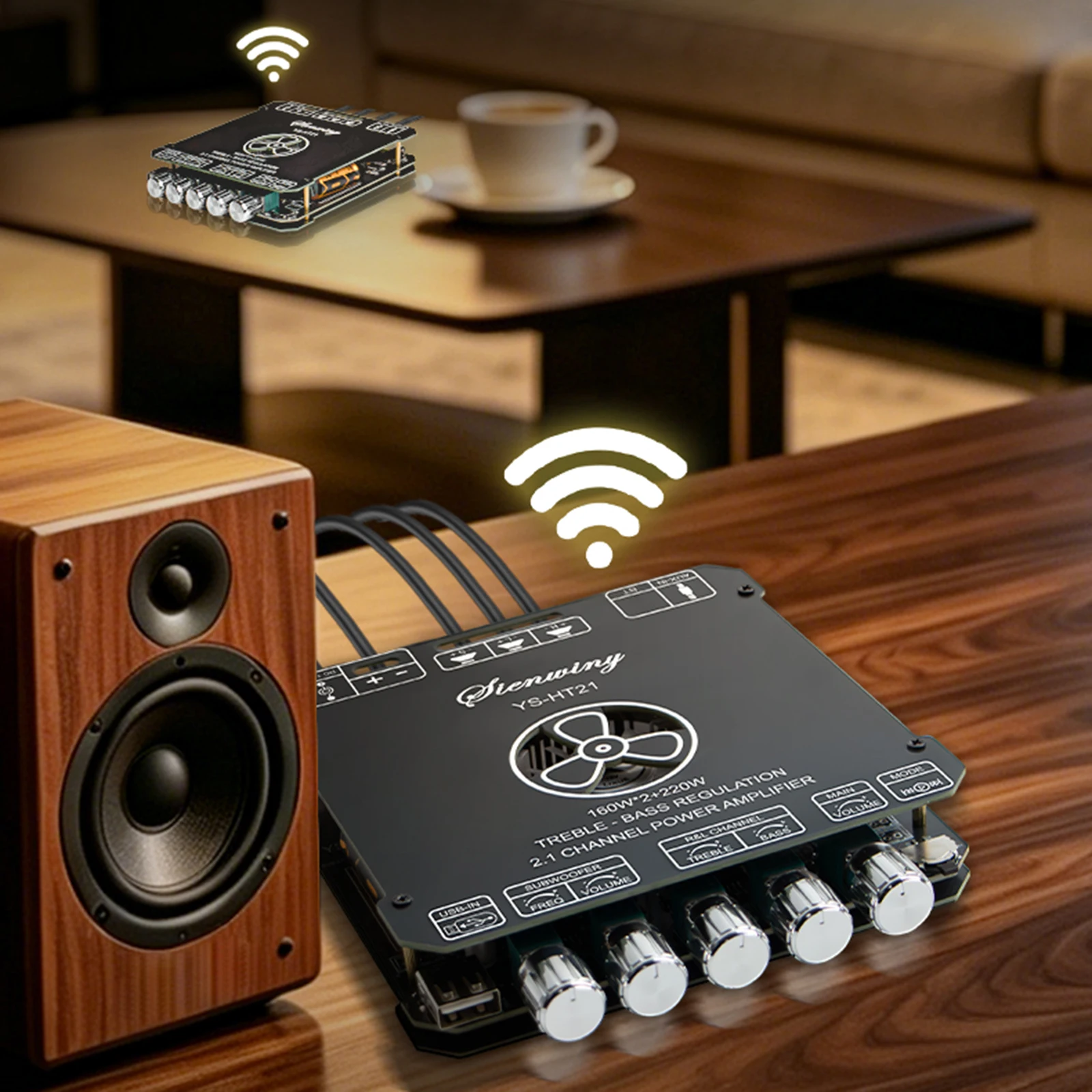 YS-HT21 Upgraded 2.1 Channel Subwoofer Amp Board 2x160W+220W Wireless 5.1 for TWS AUX USB DC15-36V 4-8Ohm Speaker Module