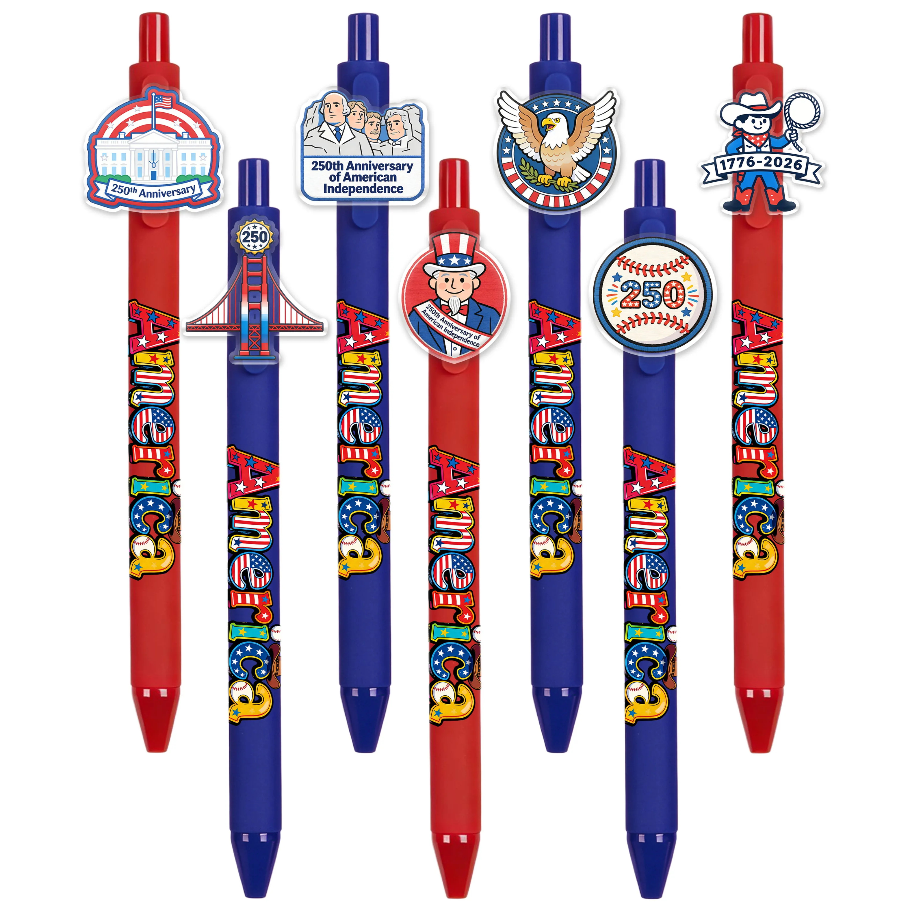 

8/14 PCS Back to School Creative American Themed Ballpoint Pens, 250th Anniversary of US Declaration of Independence 1776-2026,