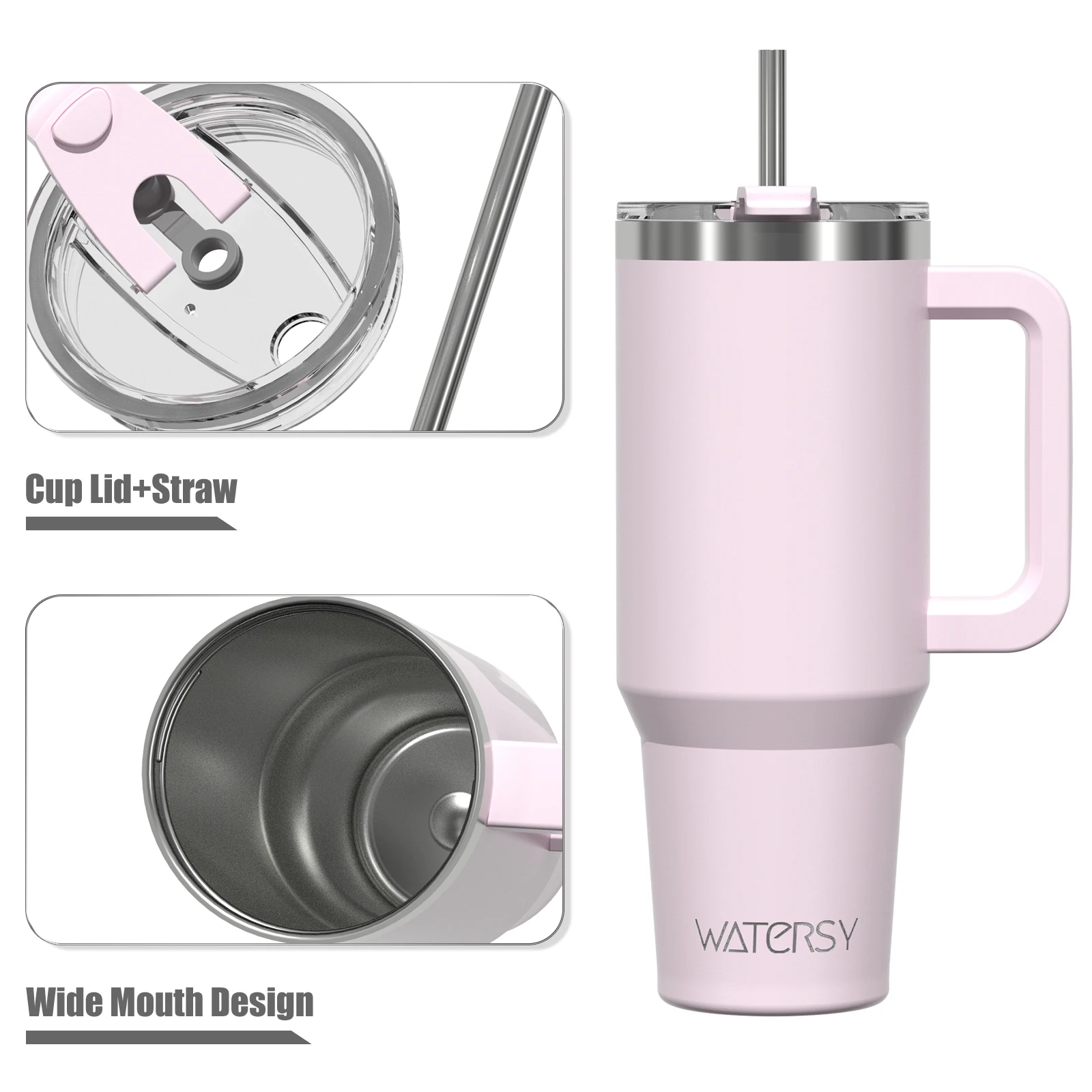 كوب ماء 20 أونصة/591 مل بمقبض، كوب معزول مانع للتسرب، مكنسة كهربائية من الفولاذ المقاوم للصدأ للقهوة، للسيارة والسفر