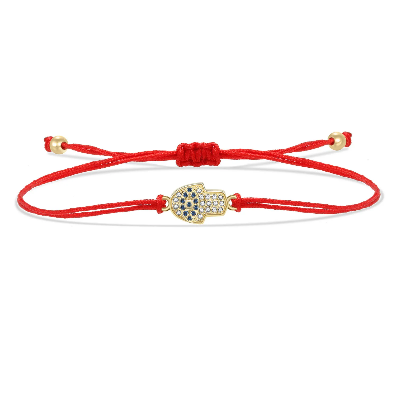 Mini Gold-plated Brass Blue CZ Hamsa Hand Evil Eye Lucky Charm Handmade Bracelet Women 2022 New Fashion Red String Jewelry Gift