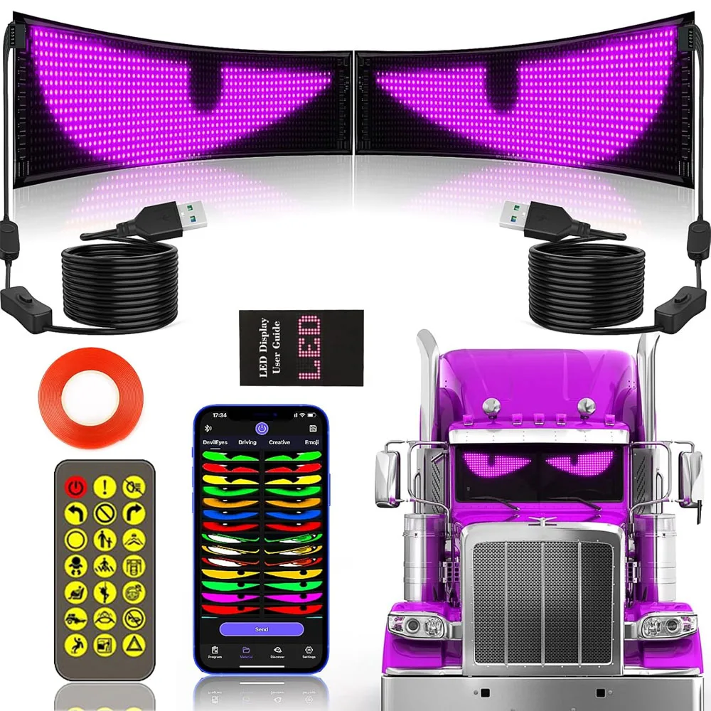 Devil Eyes Light for Truck, Full Color LED Eyes for Truck Windshield, Programmable LED Display for Car, Scrolling Led Light Sign
