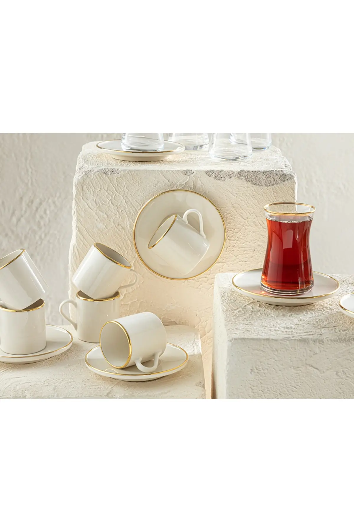 DOLBOVI Novia porcelain 6 person 18 pieces tea-coffee set 80-160 Ml Silver