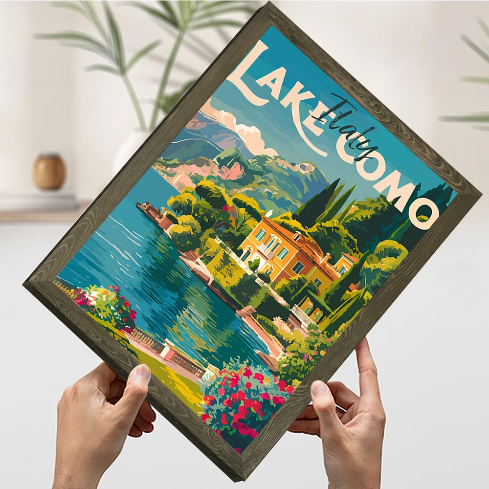 بحيرة كومو إيطاليا السفر المشارك تخصيص مطبوعة قماش اللوحة جدار الفن هدية لديكور الغرفة الجمالية صورة ديكور