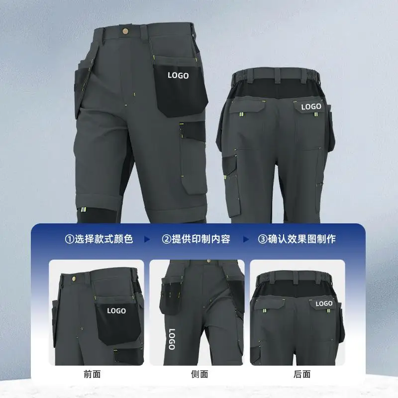Spring And Autumn Elastic Work Pants Repair Workshop Wear Resistant Reinforced Multi Pocket Welding Pants view 3