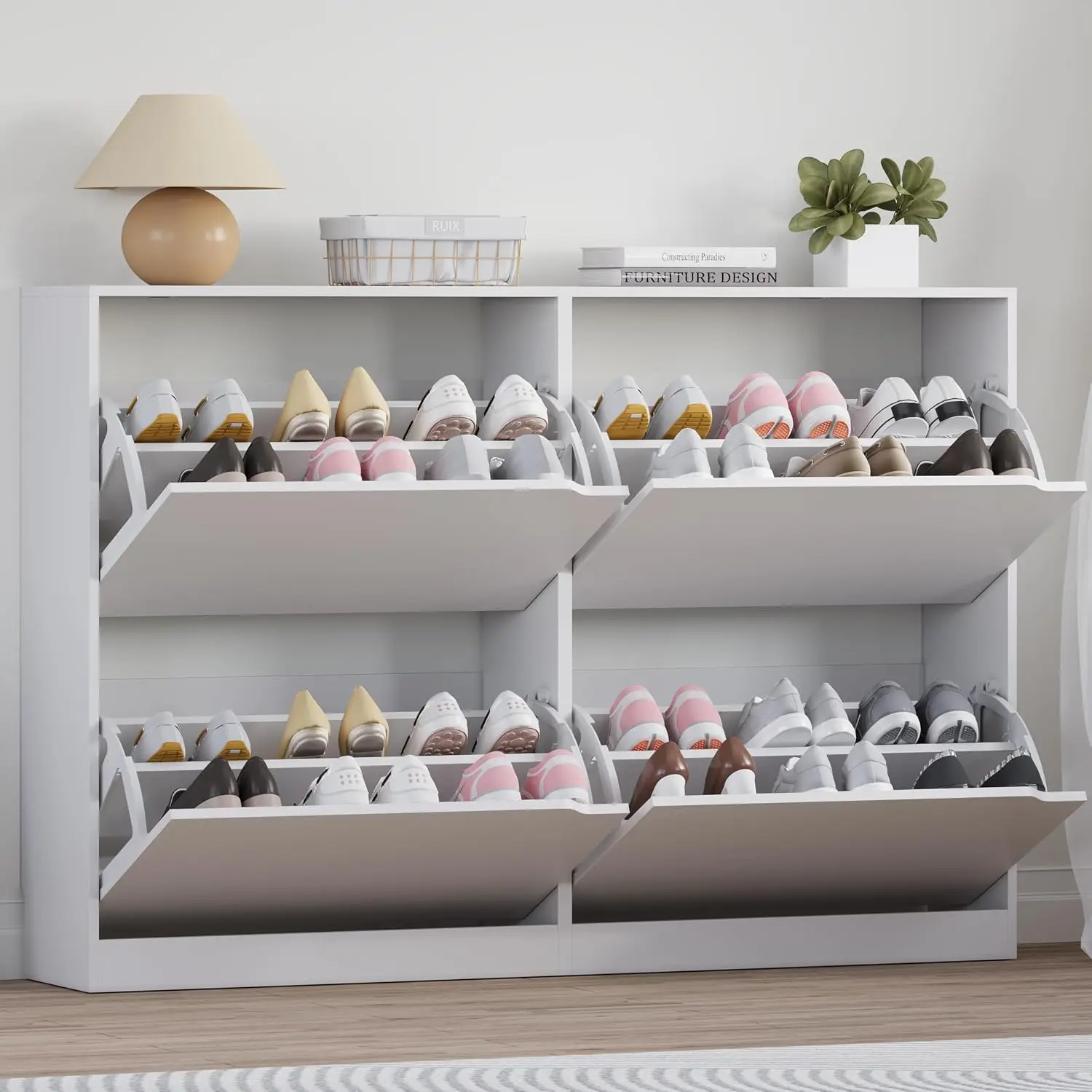 4 Flip Drawers Shoe Cabinet Slim Freestanding Hidden Storage Organizer for Entryway Hallway Bedroom Living Room, Customized