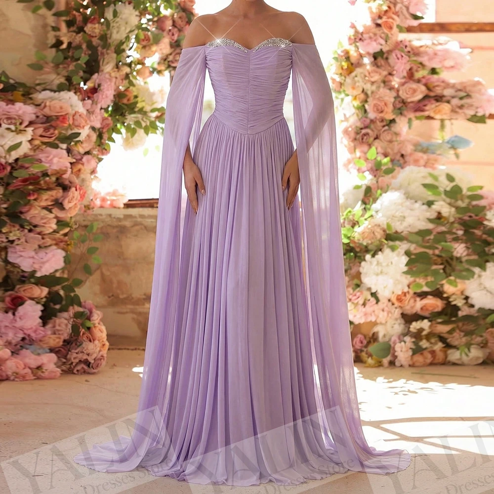 

Women's A-line Evening Dresses Floor-length Off The Shoulder Sleeveless Prom Dresses Fashion Crystal Stole Customized Gowns