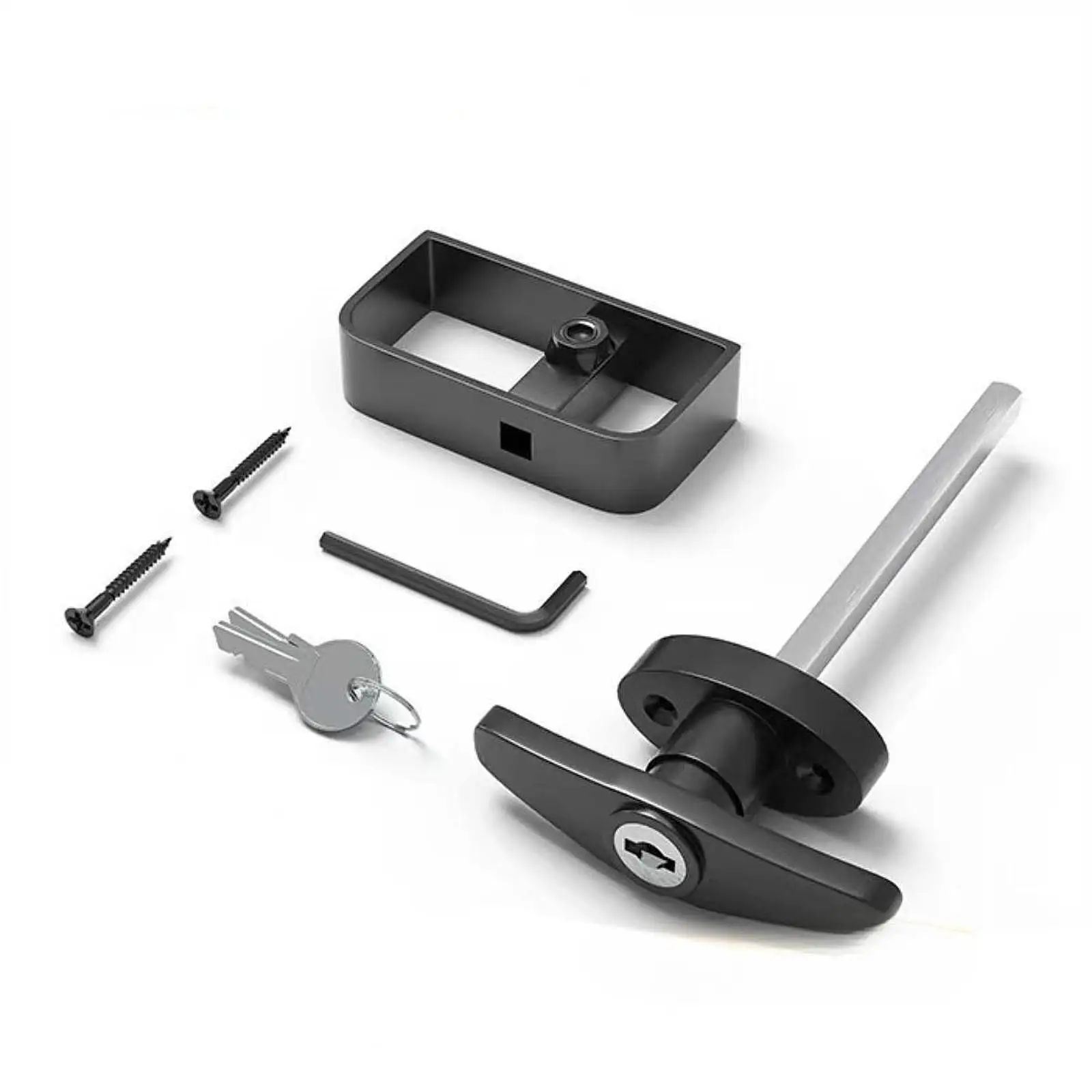 Black T Handle Shed Door Lock Kit with Inside D Handle for Storage Shed Barn Door Playhouse Chicken Coop Safety