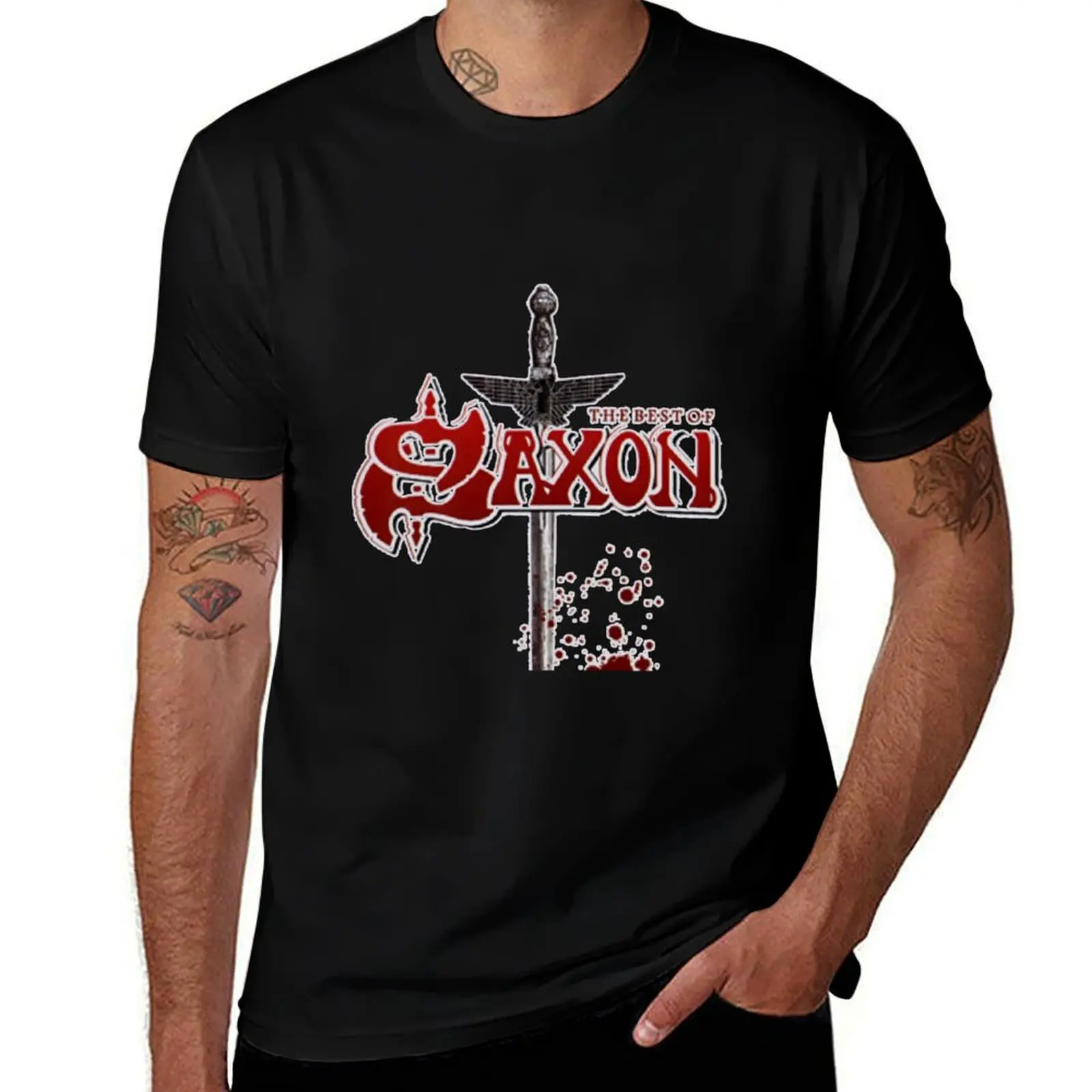 sax02 English heavy metal band saxon T-Shirt Daily Work Short Sleeve Top T-Shirt