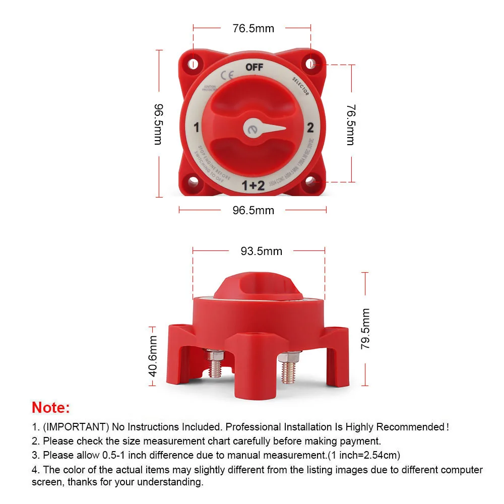 9002E 4 Position 32V 350 Amp E-Series Waterproof Ignition Protected Marine Boat Dual Battery Isolator Switches