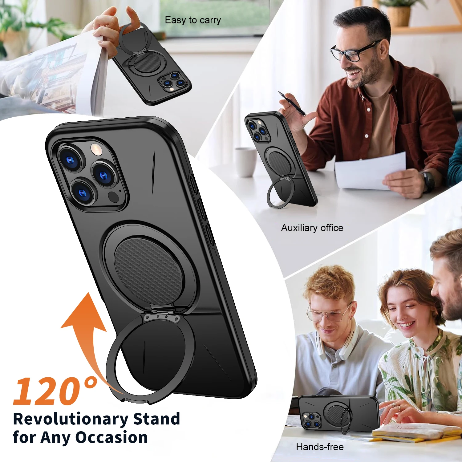 Wireless Charging Strong Magnetic 360° Rotating Ring Stand PU Leather Phone Case For iPhone 17 16 15 14 13 12 Pro Protective Cas - view 6
