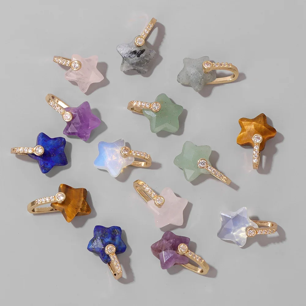 Gold Plated Zircon Pentagram Stone Charm 11mm, 5Pcs Star Natural Gem Pendant, DIY Necklace Handcraft Jewelry Accessories