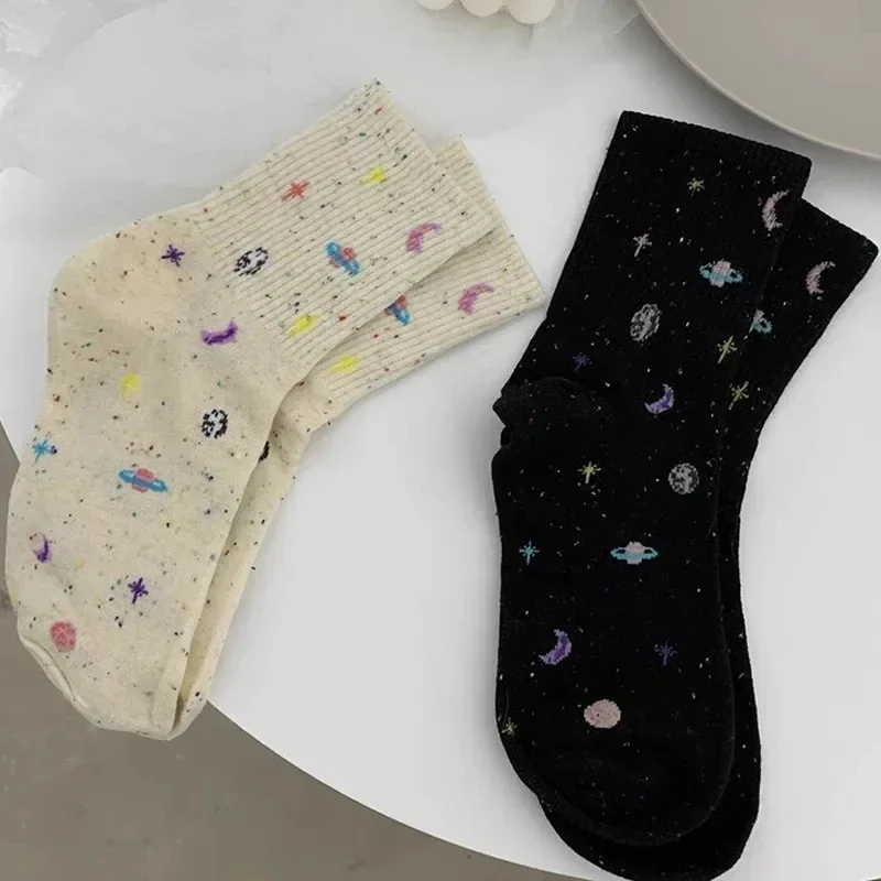 Funny Moon Stars Pattern Socks Women Harajuku Planet Space Tube Sock Women Colorful Sweet Warm Cute Casual Streetwear Meias image 5
