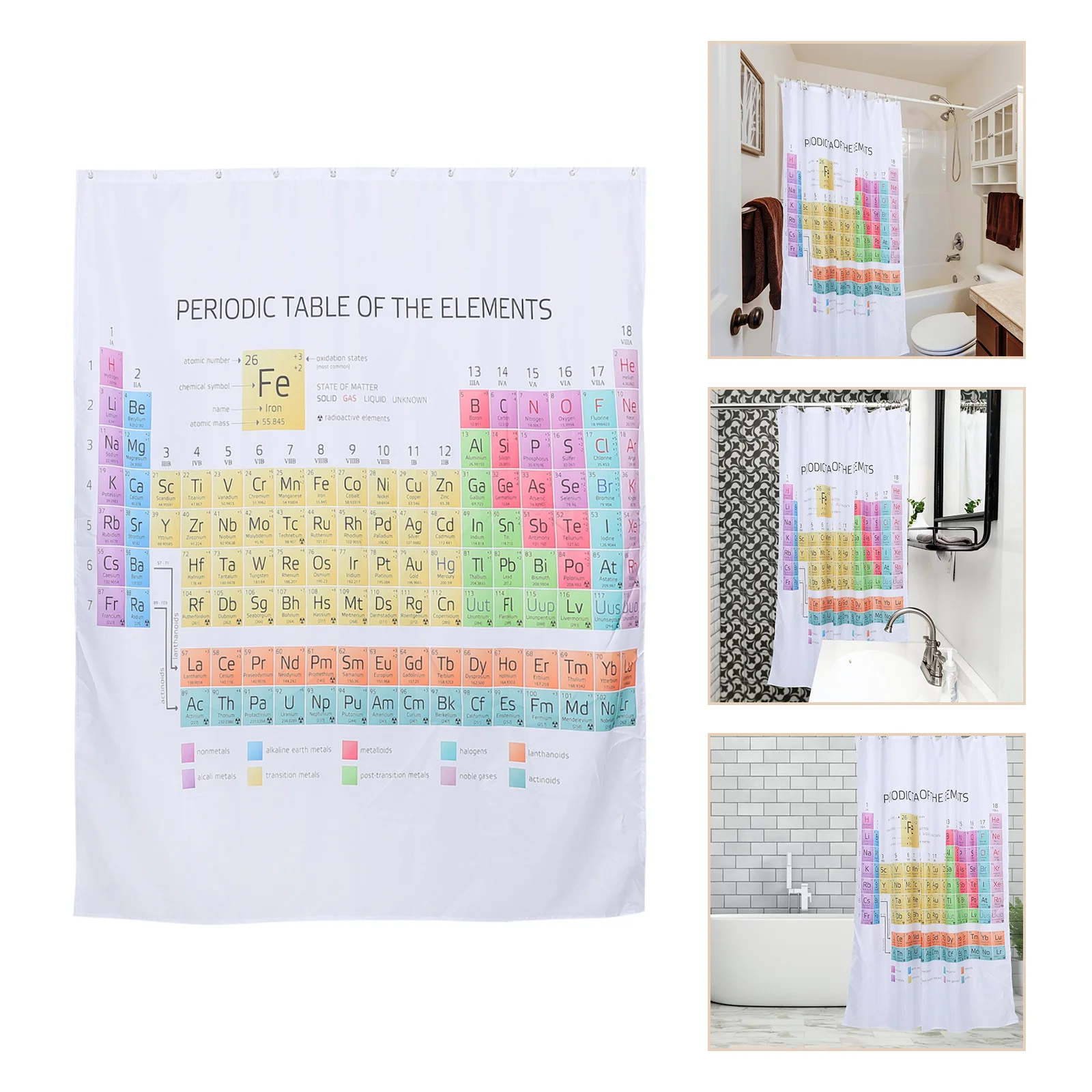 

Periodic Table Pattern Shower Curtain Waterproof Bath Curtain Student Learning Large Size Privacy Protected Polyester Hanging