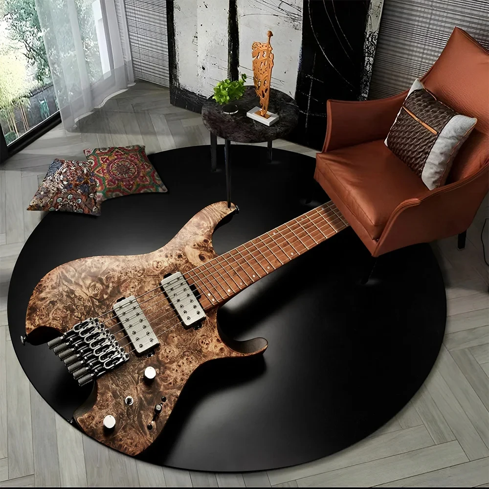 Electric Guitar Classical Guitar Round Carpet Rug for Living Room Bedroom Child Playroom Decor,Pet Area Rug Non-slip Floor Mat