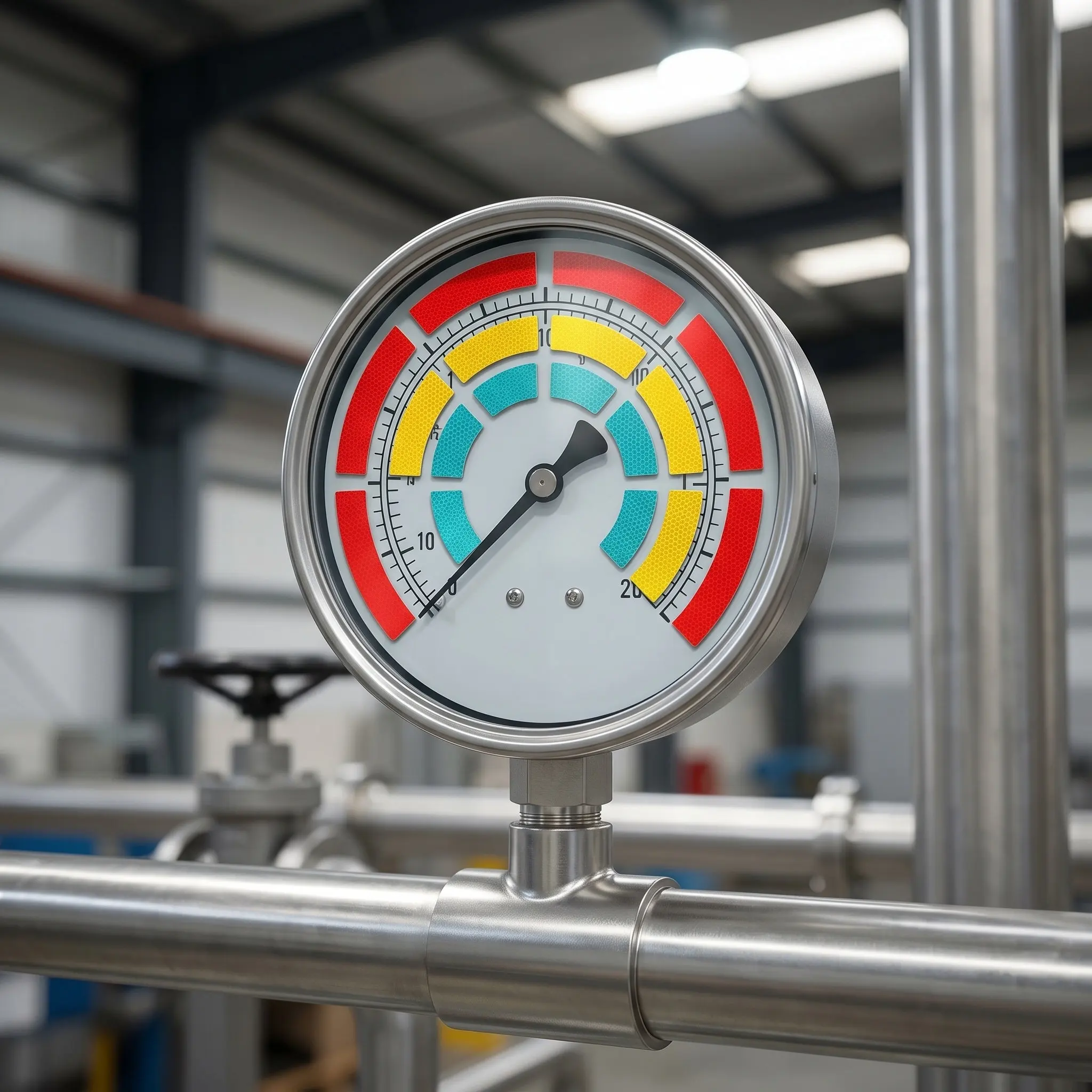 60Pcs Pressure Gauge Reflective Stickers Tri-Color Waterproof Uv-Resistant Quarter-Circle Labels for Industrial Equipment Safety