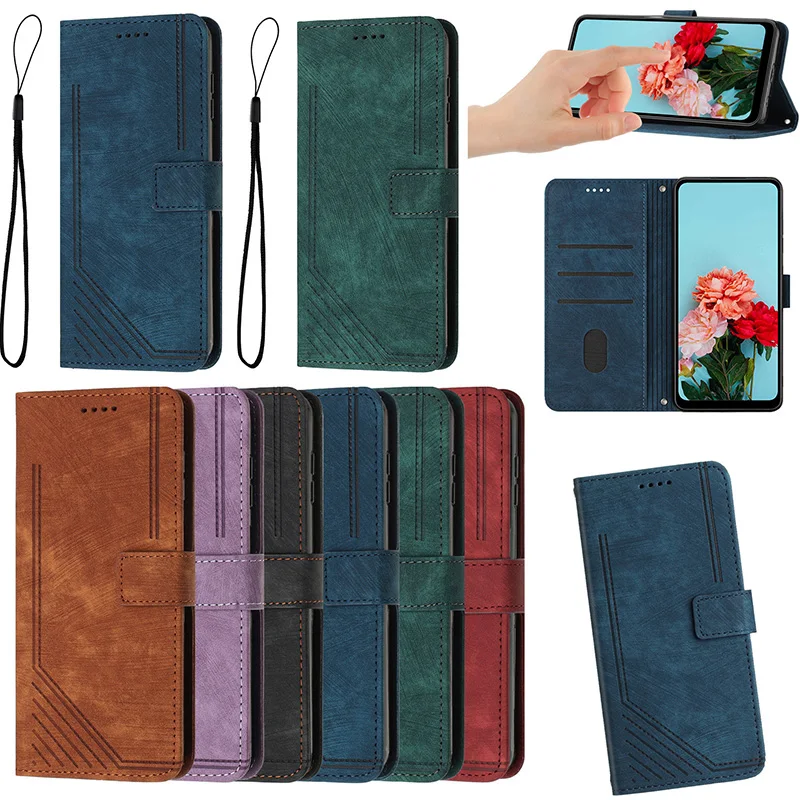 Geometric Line Leather Wallet Case Book For Realme 8i 7I 6i 5i for realme 8S 5S 8 7 PRO 11 4G Ace Flip Card Slot Holder Cover