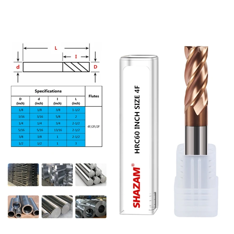 10 قطعة بوصة Endmills قاطعة المطحنة HRC60 4F سبائك طلاء كربيد الصلب أداة التصنيع باستخدام الحاسب الآلي آلة طحن أدوات 1 قطعة 2 قطعة 5 قطعة
