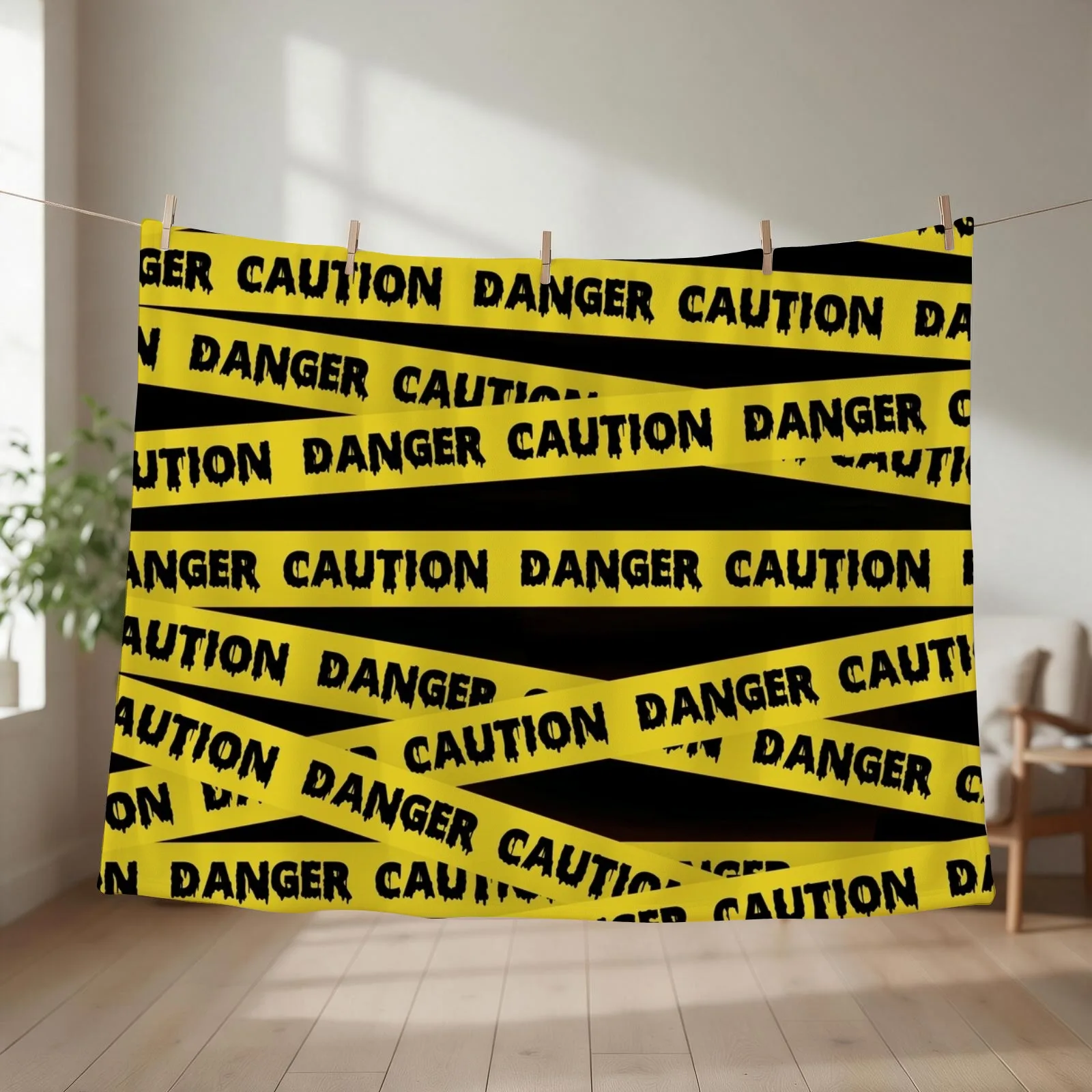 Caution Tape Danger Crime Scene Tape Throw Blanket couch cozy soft plush fuzzy picnic outdoor blanket