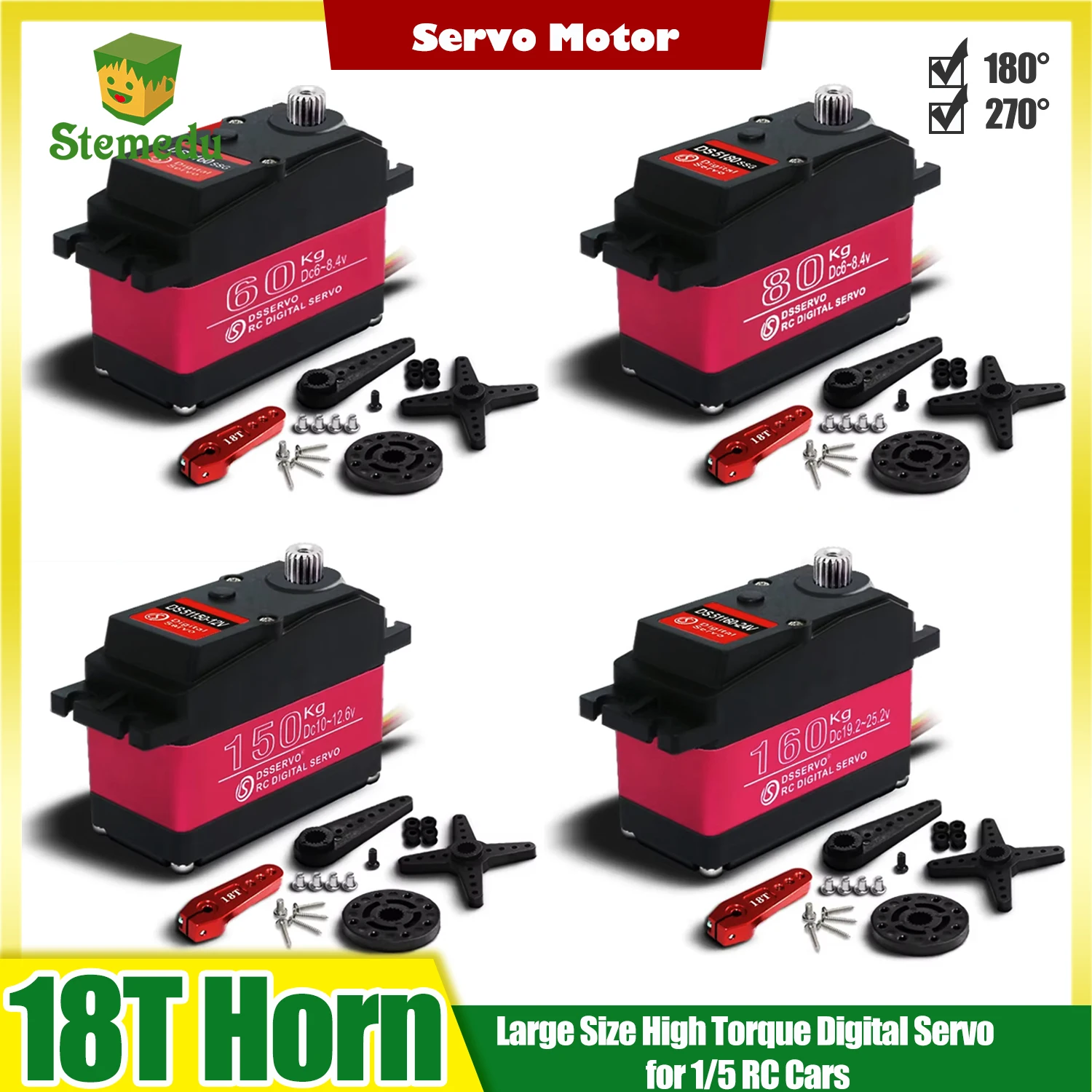 

DS5160 DS5180 DS51150 DS51160 60 кг 80 кг 150 кг 160 кг Цифровой сервопривод с высоким крутящим моментом для тяжелых условий эксплуатации в масштабе 1:5 RC