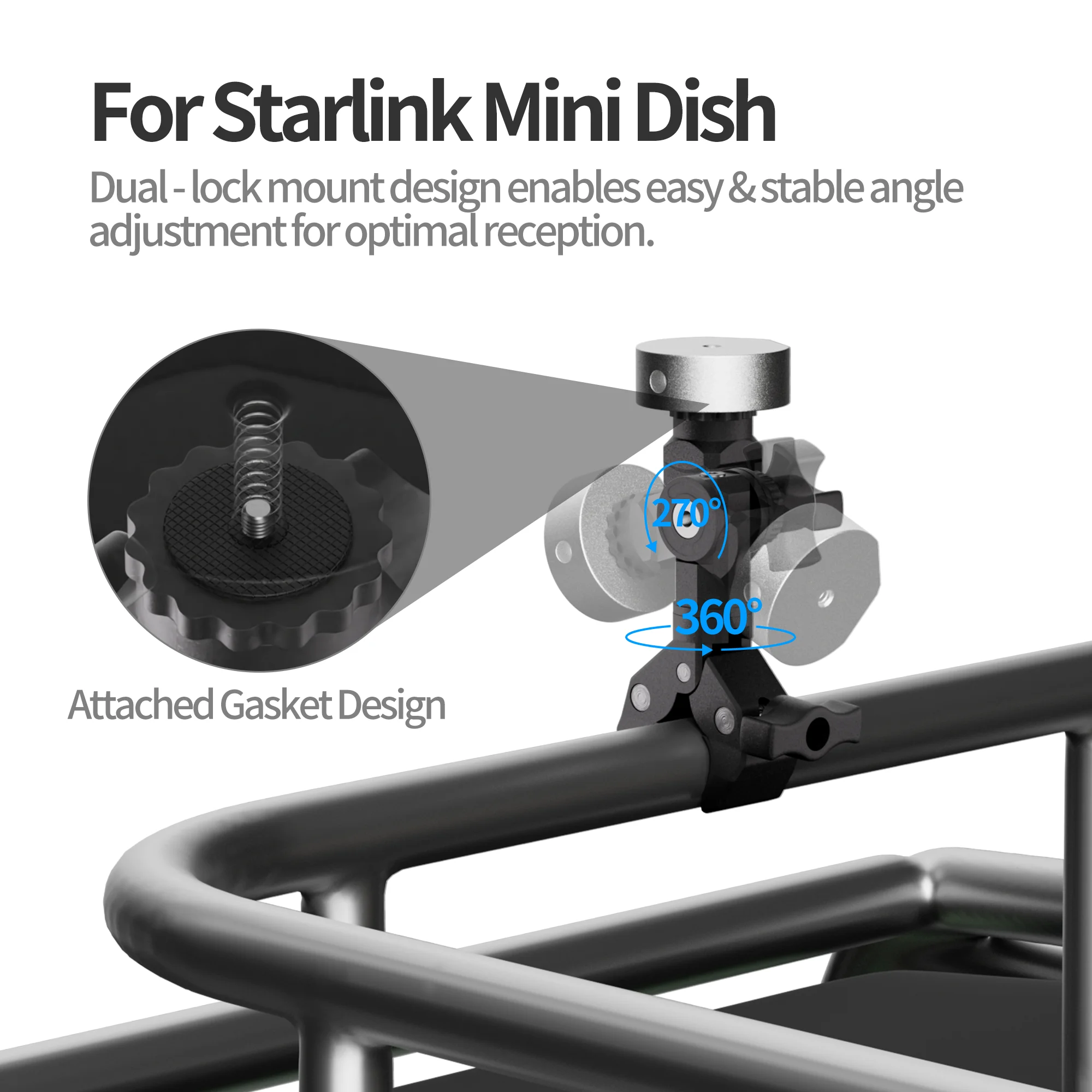 Portable Starlink Mini Clamp Mount Adjustable Angle Clamp Universal Clamp Pole Mount Compatible with Starlink Mini Dish For RV