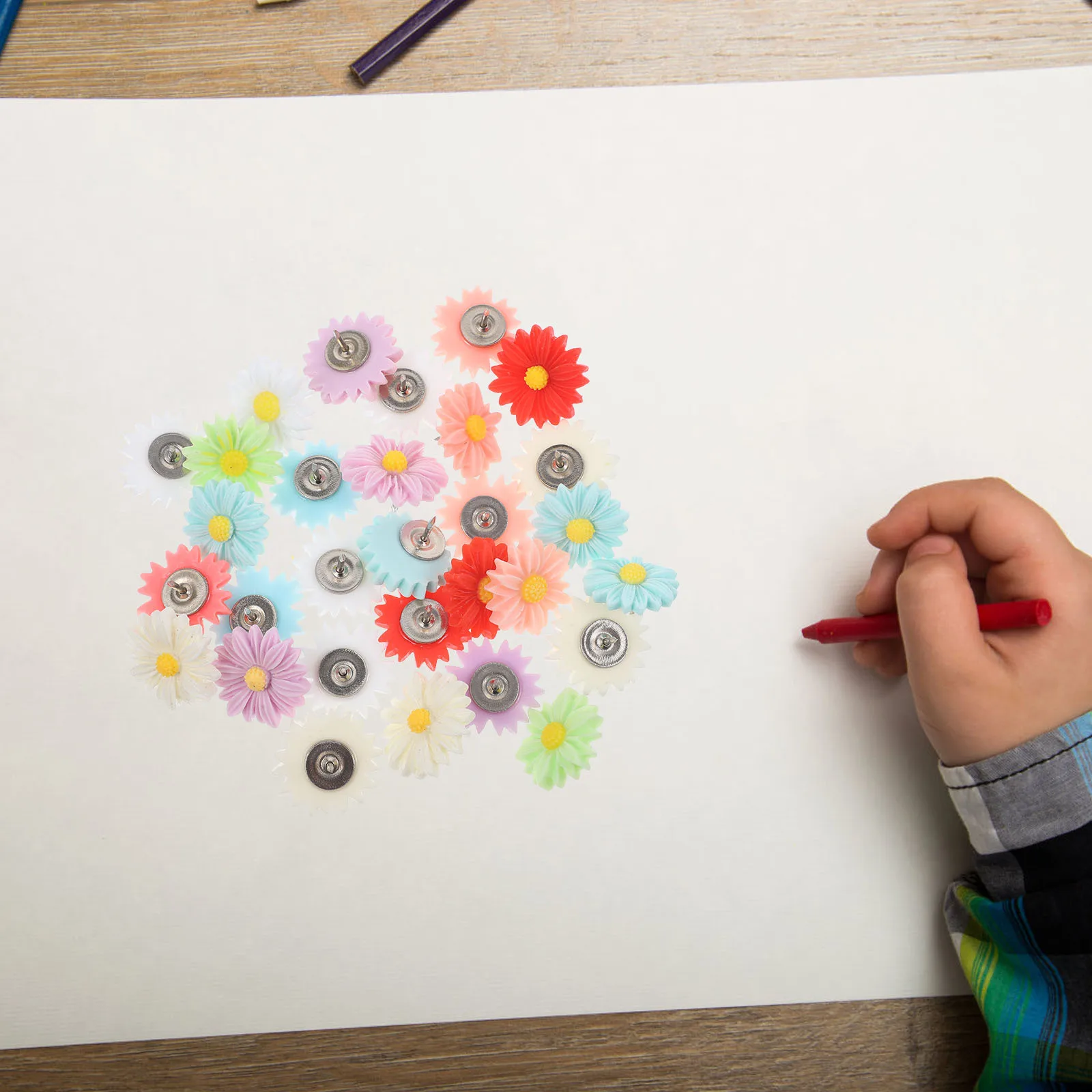 

30Pcs Daisy Flower Resin Pushpin for Bulletin Board Cork Board Decorative Thumbtacks Travel Photos Maps to-Do Lists