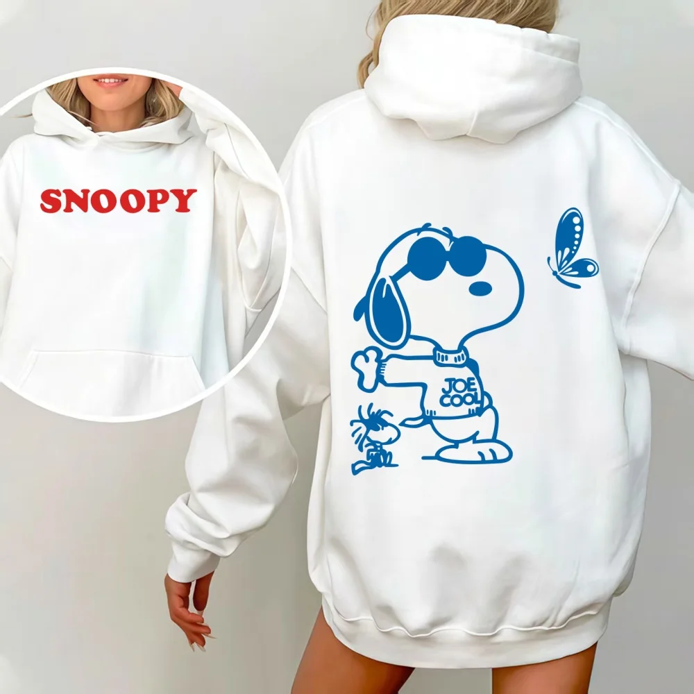 سويت شيرت بغطاء للرأس فضفاض محيطي من Snoopy Anime للأزواج في الخريف والشتاء، بلوفر كاجوال بسيط ومتعدد الاستخدامات