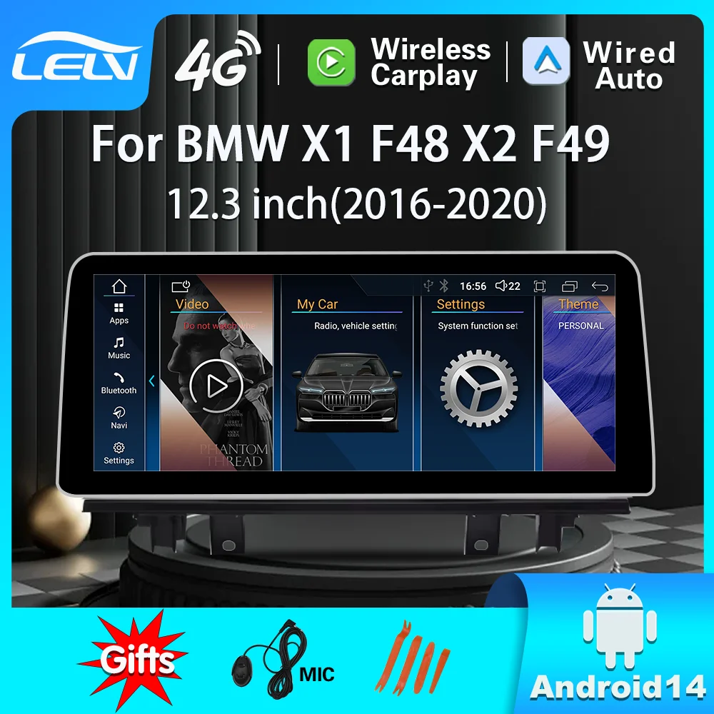 Wireless CarPlay/Android Auto NEW Android14  car dvd Video multimedia radio player 12.3inch  For BMW X1 F48 X2 f49 car android