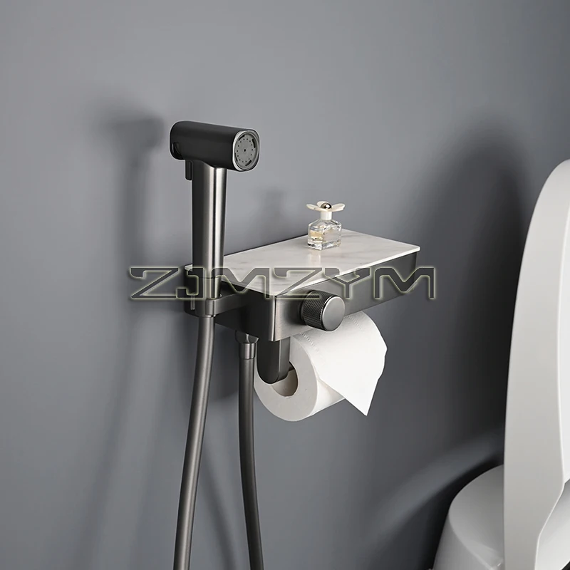 Handheld Bidet Sprayer Set with Commodity Shelf Paper Holder Hot and Cold Water Mixer Toilet Spray Bidet Shower