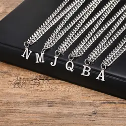 5mm New Stainless Steel Six-edged Grinding Chain Letter A-Z Necklace,Silver Color Fashion English Alphabe Necklace for Men