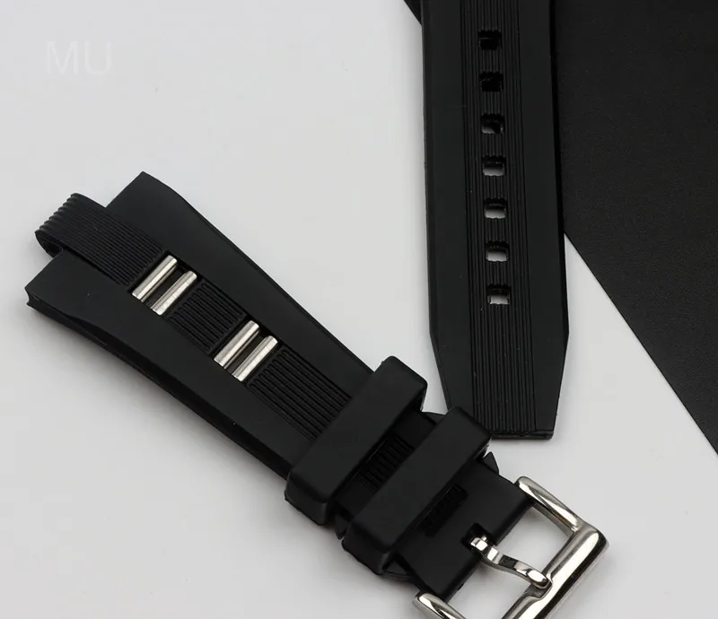 أشرطة سيليكون مطاطية لسلسلة Bvlgaryi ، حزام واجهة محدب للذكور والأنثى ، 26 × 9 ، أسود ، جودة عالية