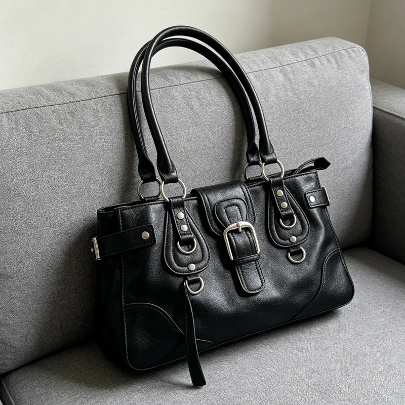 2026 new Y2K cool riveted handbag motorcycle bag punk metal ring shoulder bag underarm bag large capacity commuting tote bag - view 3