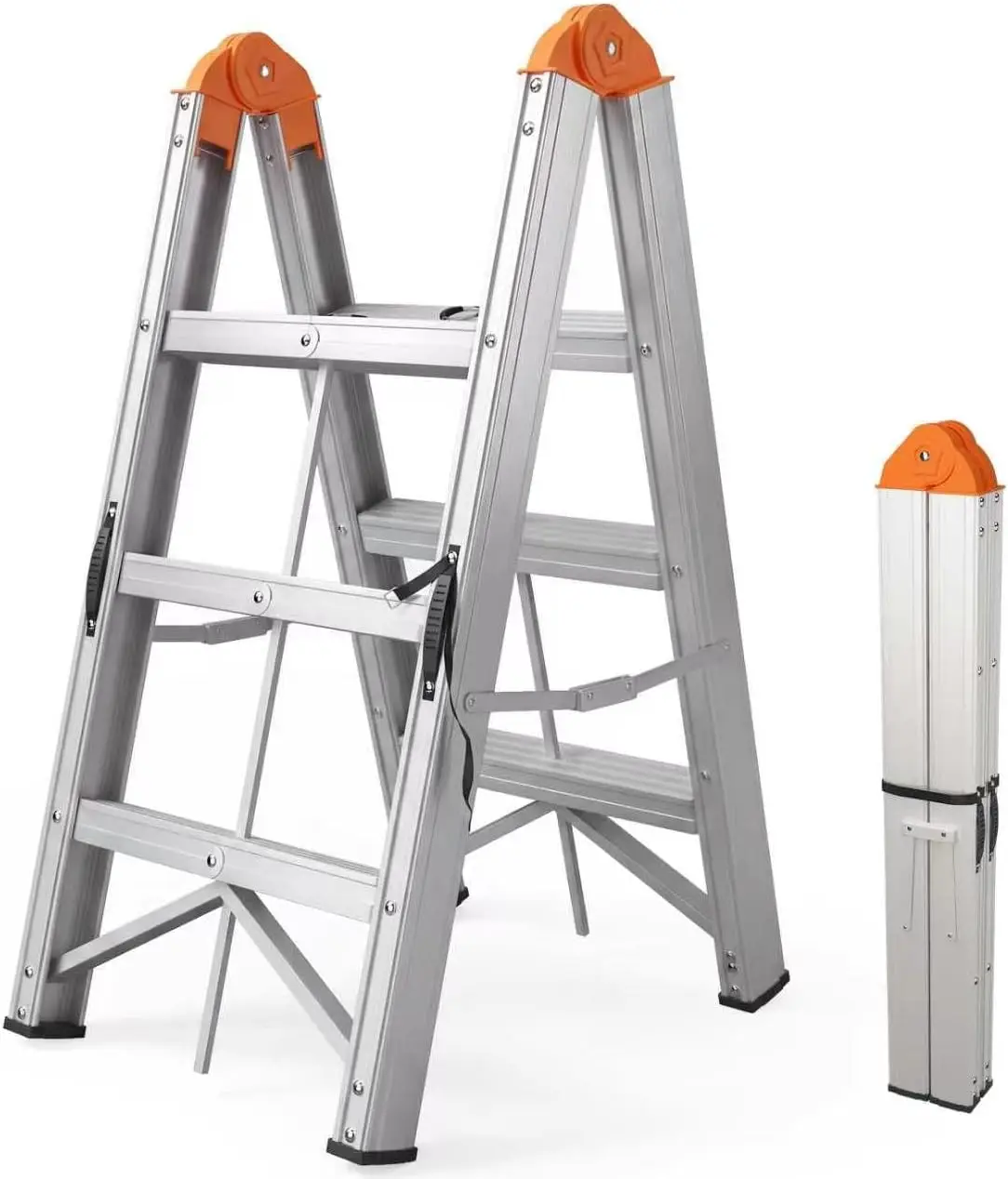 Aluminum Foldable Twin Front Collapsible A Frame 3-Step Ladder, Compact Step Stool with Wide Anti-Slip Pedal, EN131, 330lb Capacity