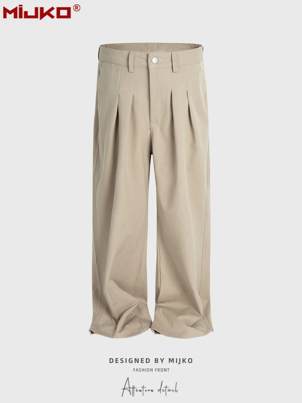 MIJKO للجنسين بنطال مستقيم الساق مطوي تصميم أسود رمادي مشمش السراويل C912 #