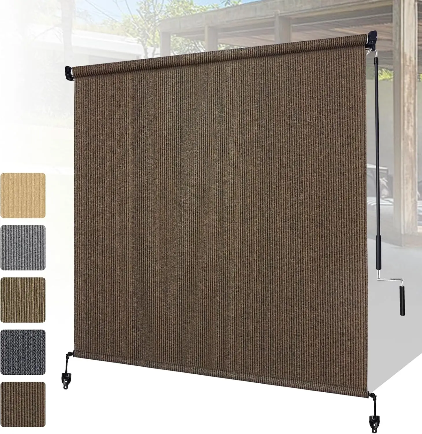 Outdoor Roller Shades with Splicing Design, 8' W x 6' H Cordless Patio Roll Up Blinds, Exterior Shade Cloth Roll for Porch, Gaze