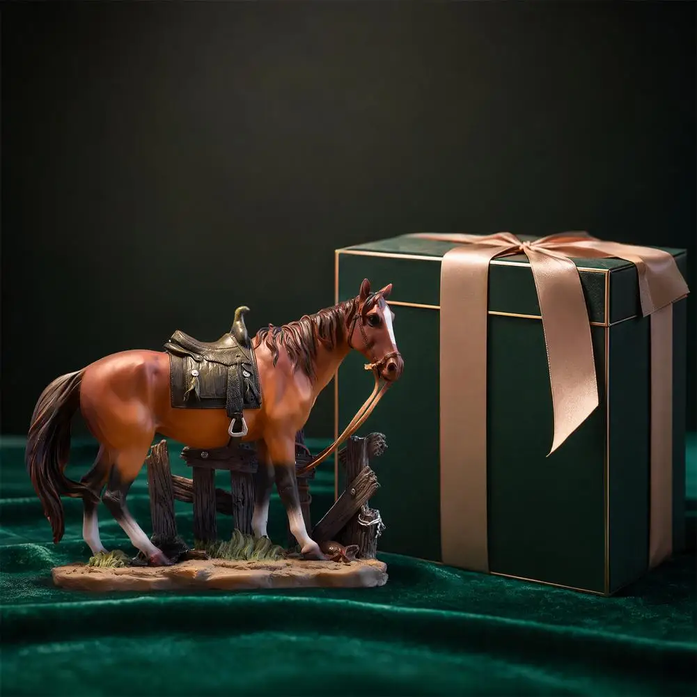 High-quality Resin Sculpture Horse Resin Figurine Sculpture Rustic Fence Decor Statue Galloping Pony Ornament for Room Office