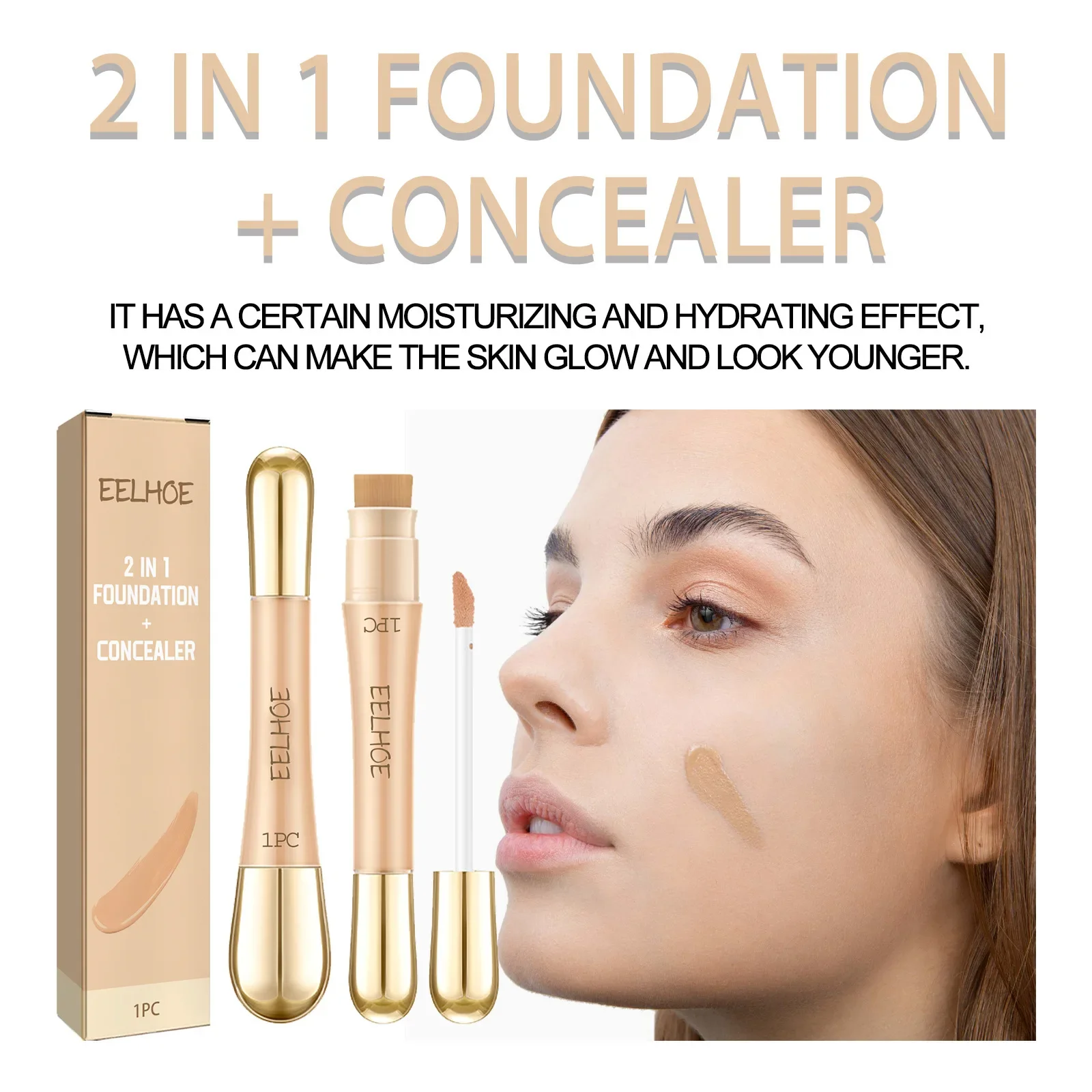 EELHOE 2 in 1 Concealer Foundation Dark Circle Cover Blemish Brighten Face Corrector Double Head Concealer High Coverage Makeup