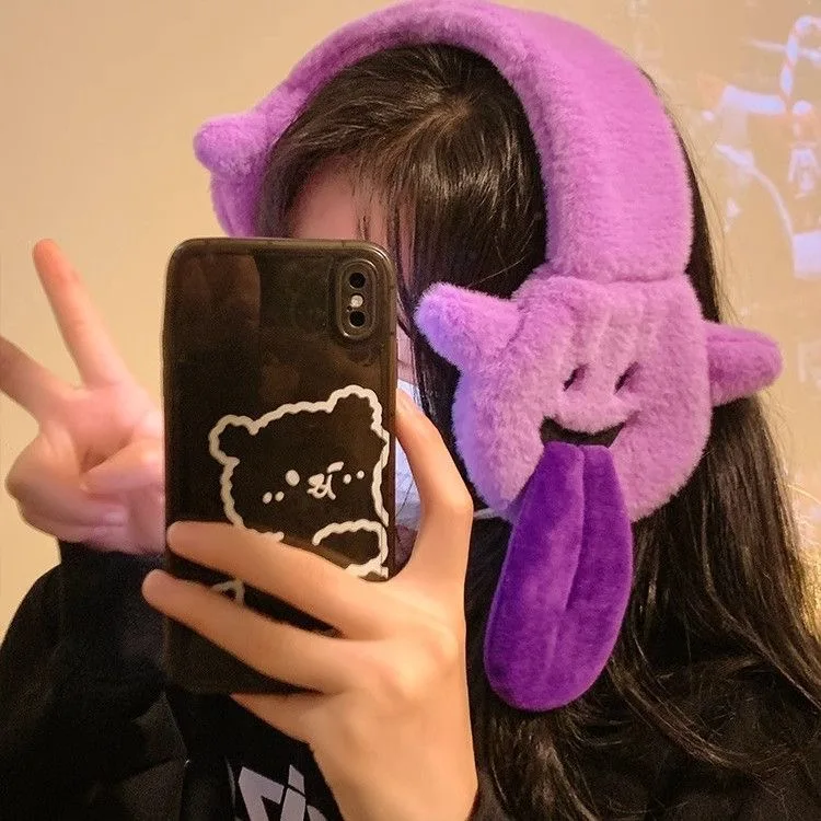 Funny Cartoon Plush Earmuffs para Mulheres, Proteção Orelha, Quente, Espessado, Kawaii, Ao ar livre, Acessórios de Halloween, Presente, Inverno