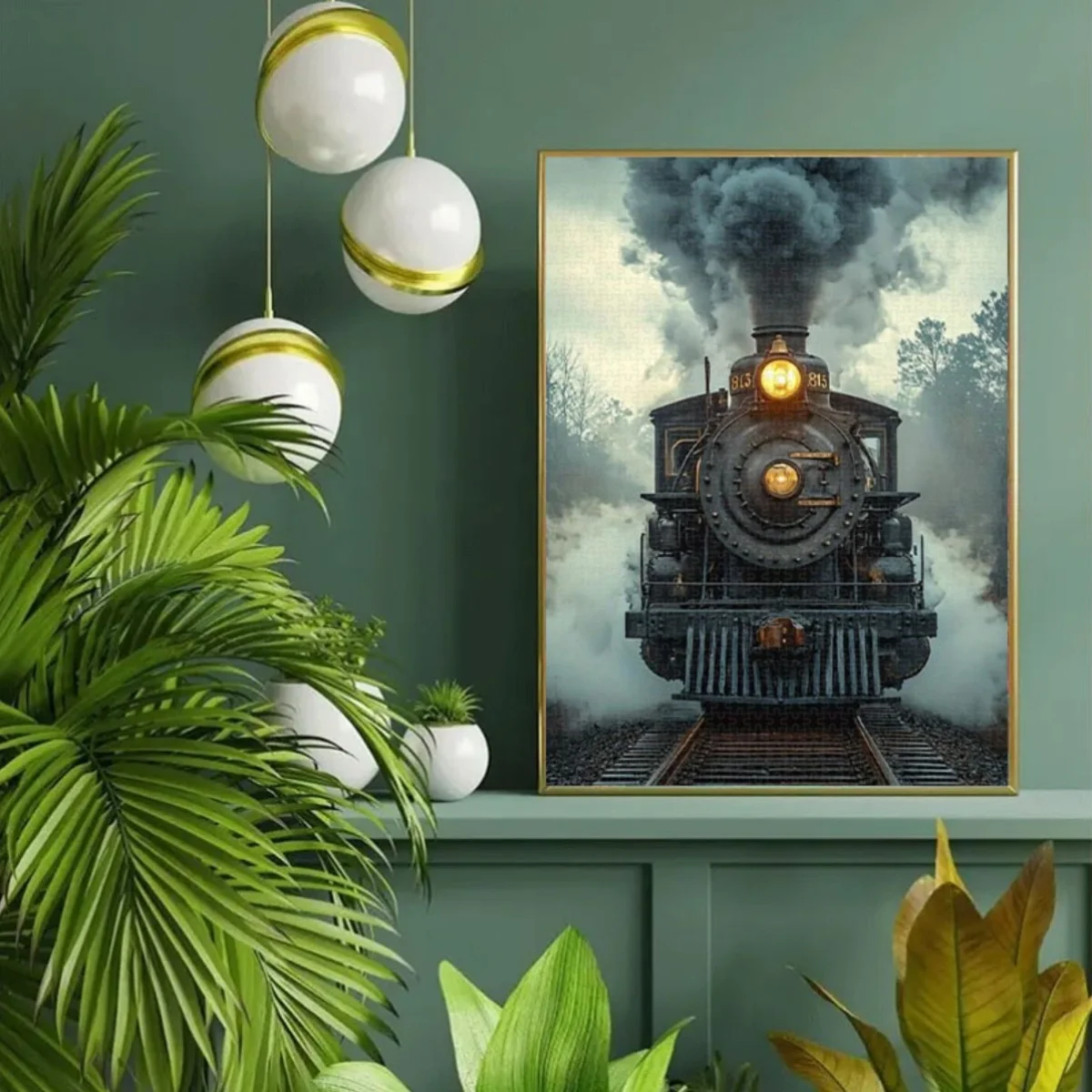 1000 قطعة لغز قاطرة البخار الفريد خمر 813 رأس القطار متوهجة المصباح غامض الدخان السكك الحديدية المشهد غامرة Artis #3