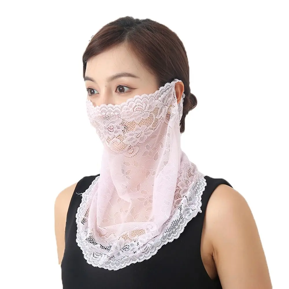 Headband Cycling Outdoor Sun UV Protection Hanging Ear Sports Solid Color Hiking Face Cover Neck Scarf Lace Mask Face Scarves