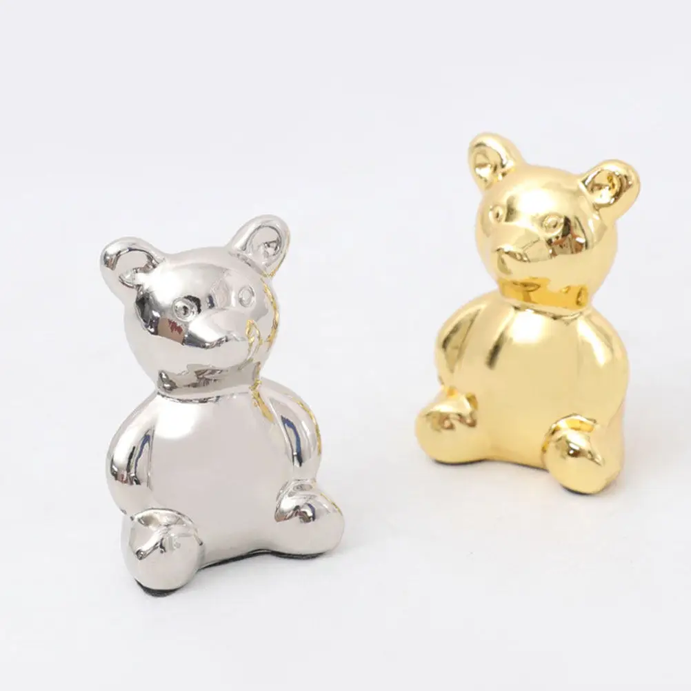 2Pcs Miniature Alloy Bear Ornament Desktop Tabletop Decor for Home Office Shop Hotel Mall Modern Rustic European Style Lively