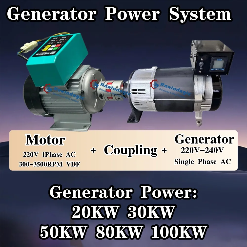 

20KW 30KW 50KW 100KW 220V1Phase AC Alternative Permanent Magnet Generator With VDF 300-3500RPM Motor Intelligent Controller Set