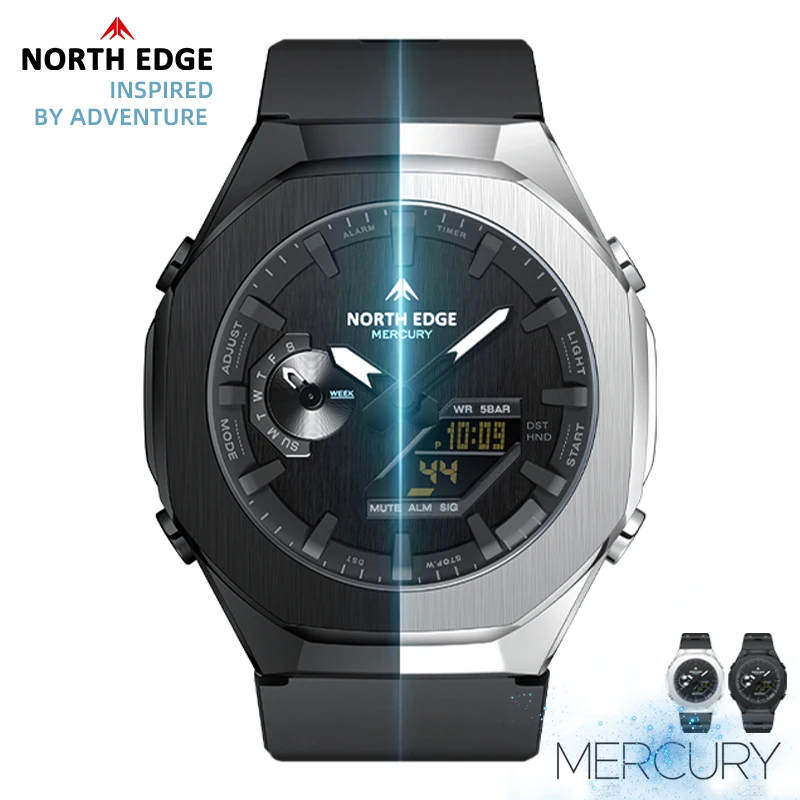 NORTH EDGE MERCURY Men's Military Digital Watch Stopwatch Waterproof 50M Sports Watches World Time LED Wristwatch Reloj Hombre