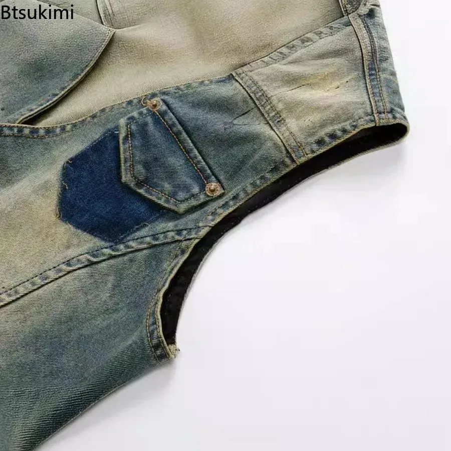 2025 Men's Denim Vest Vintage Casual Sleeveless Vest Jacket Single Breasted V-neck Men Jean Waistcoats Personalized Men Clothing