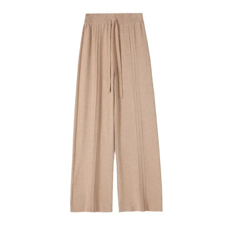 Pantaloni da donna autunno inverno nuovo stile morbido lavorato a maglia drappeggiato lungo taglio dritto allentato pantaloni larghi a vita alta alla moda