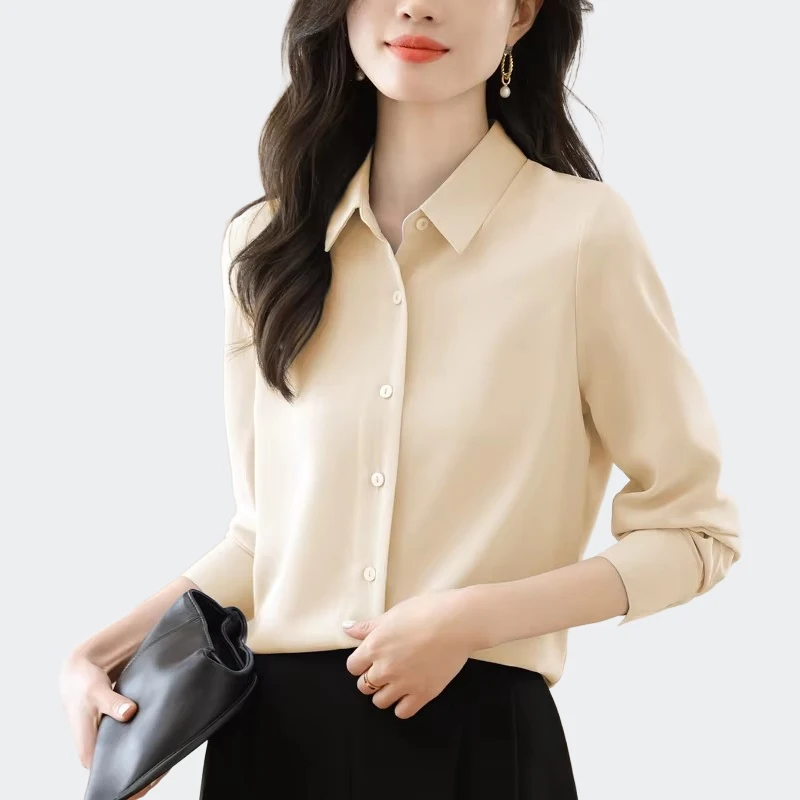 

2025 New Simple Solid Women's Chiffon Shirts Office Lady Elegant Long Sleeve White Blouse Basic Tops Female Clothes Blusas Mujer