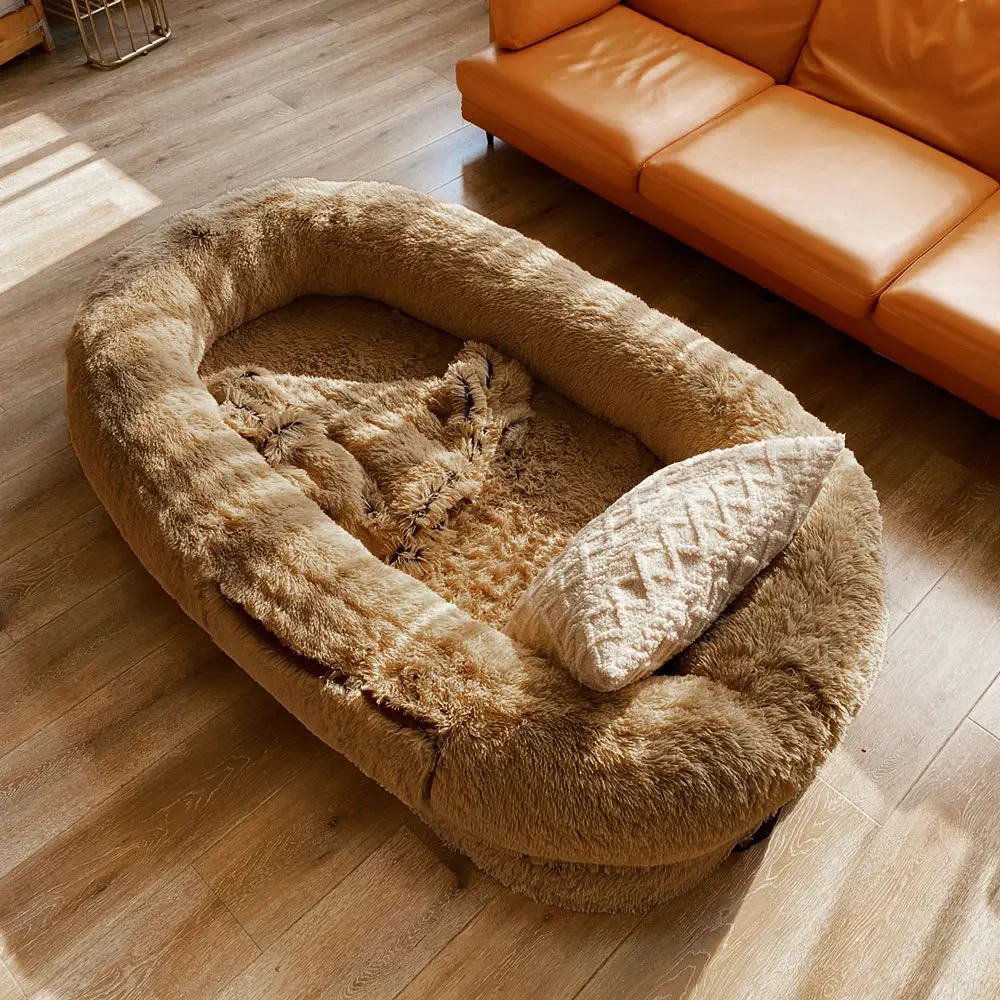 Human Dog Kennel Plush Round Pet Kennel Dog Bed Winter Warm Sponge Dog Mat Pet Supplies Pet Mattress