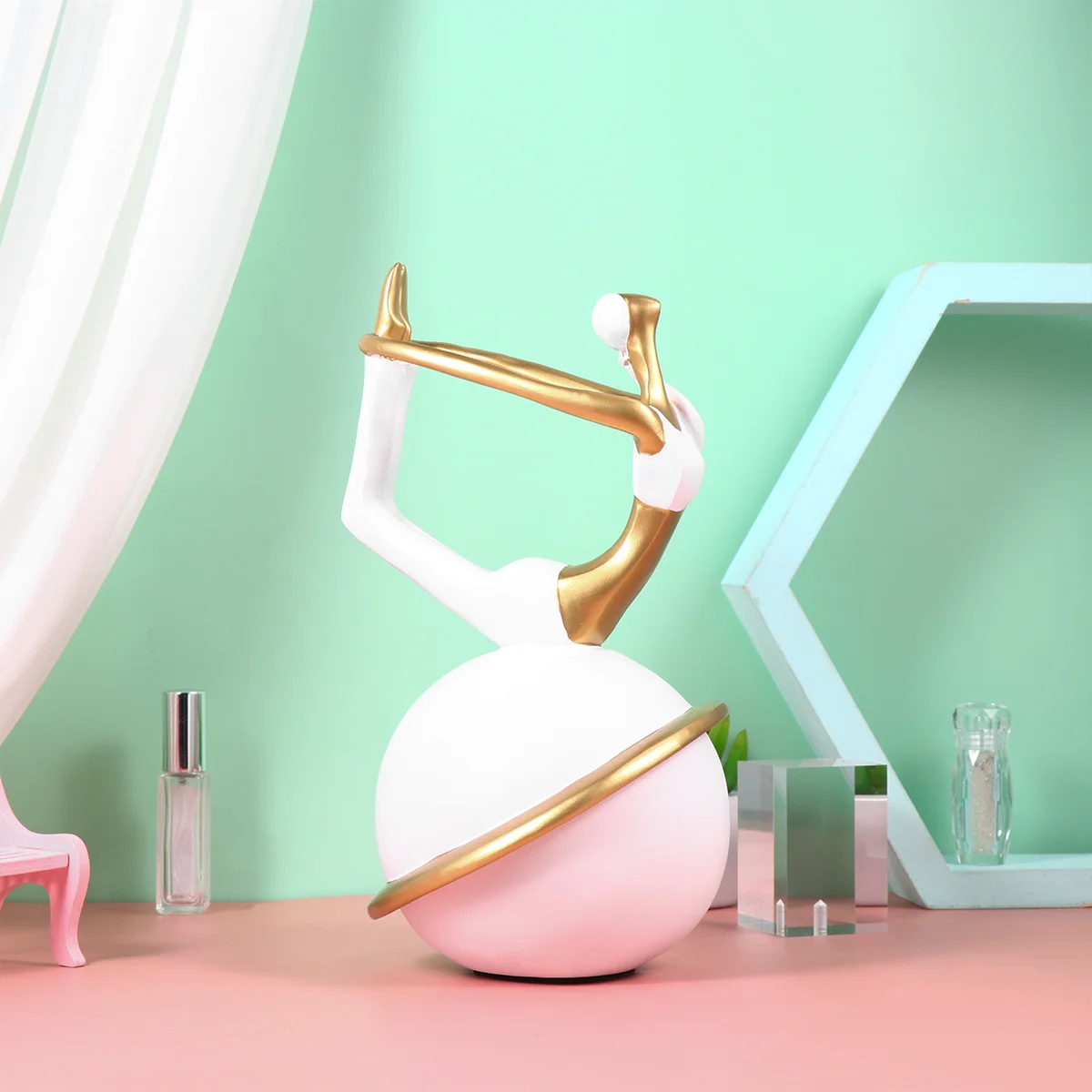 

Yoga Girl Decor Dark Blue Vintage Resin Craft Adorable Desktop Ornament Home Office Bar Cafe Decoration Girl Desktop Ornament