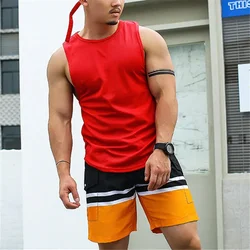 Fashion Men's Gym Tanks Tops Bodybuilding Fitness Sleeveless T Shirt Solid Color O-neck Sportswear Man Vests