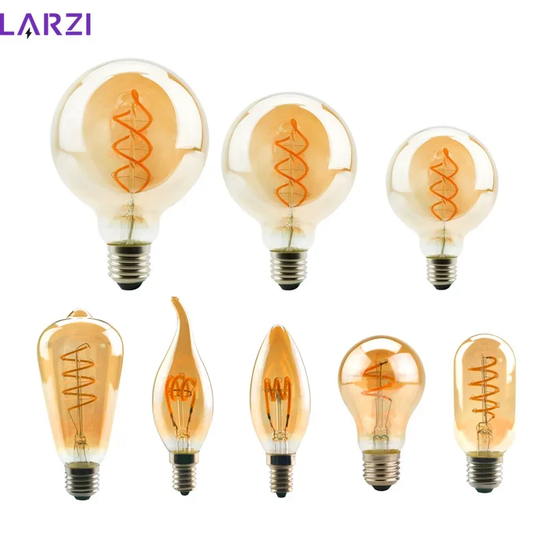 lampada led filamento lampada edison lampadas vintage retro iluminacao decorativa regulavel luz espiral t45 st64 g80 g95 g125 t225 4w 2200k 01