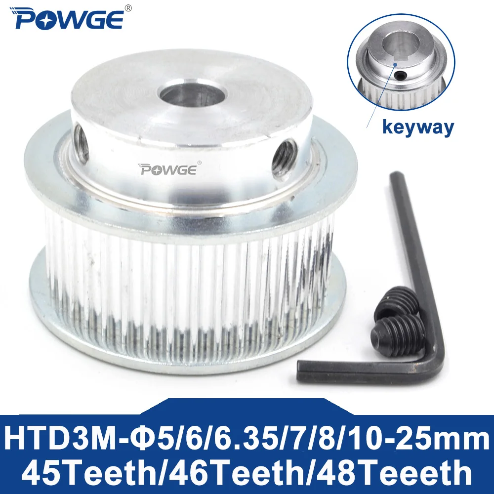 

POWGE 45 46 48 teeth HTD 3M Timing Pulley Bore 5/6/6.35/7/8/10/12/14/15/16/18/19/25 for HTD3M belt width 6/10/15mm 45T 46T 48T